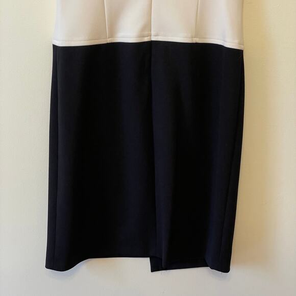 DKNY 4 black white fitted dress colorblock contemporary Corpcore midi pencil - Picture 7 of 7